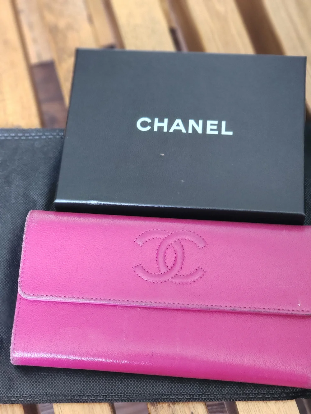 CHANEL CC Stich Leather Long Wallet